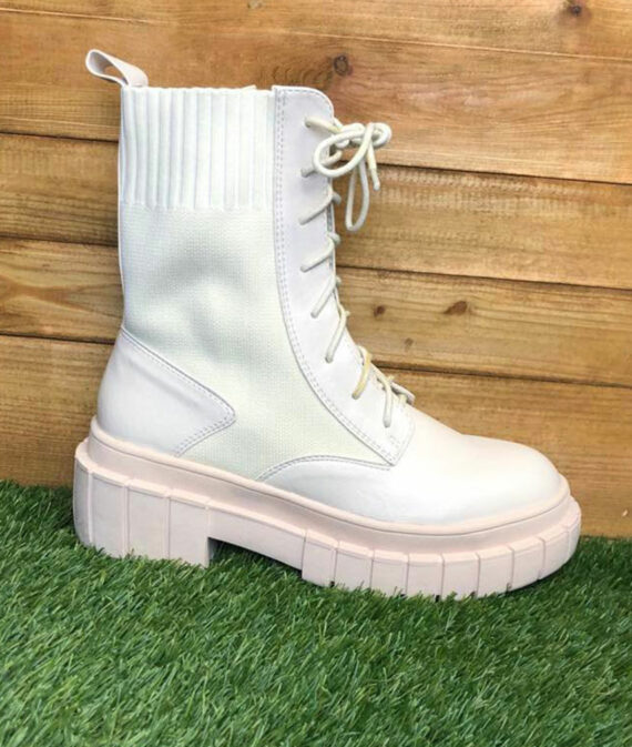 White chunky lace up hot sale boots