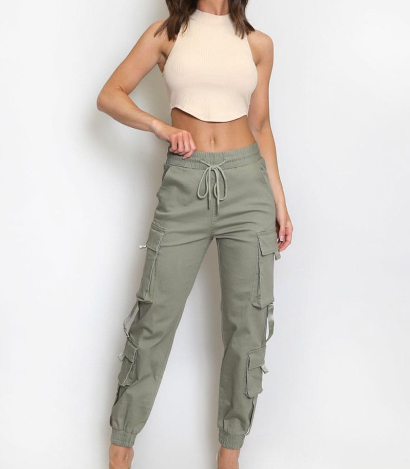 Khaki Fitted Cargo Trousers - Limelight Boutique, Weymouth