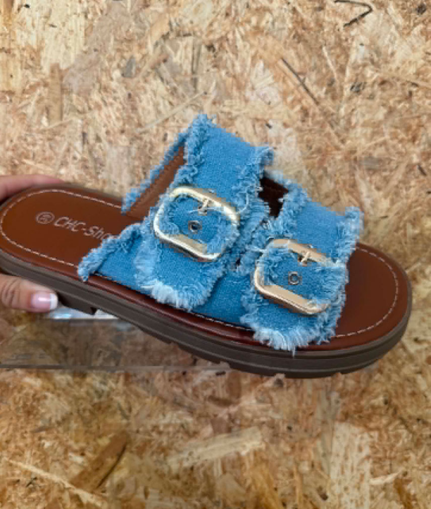 1 Light Denim Slider Sandals - Image 1