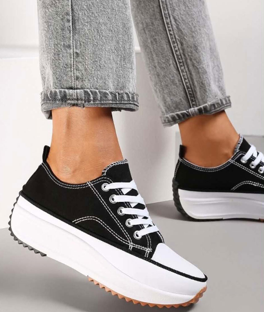 3 Black Wedge Trainers - Image 1