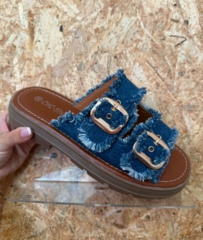 3 Dark Denim Slider Sandals - Image 1