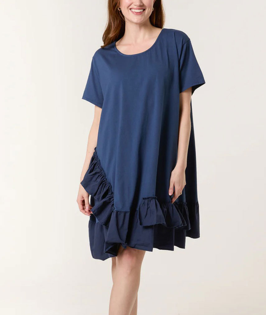 5 Navy Ruffle Detail Dress - Image 1