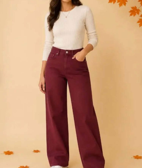Wide Leg Burgundy Jeans