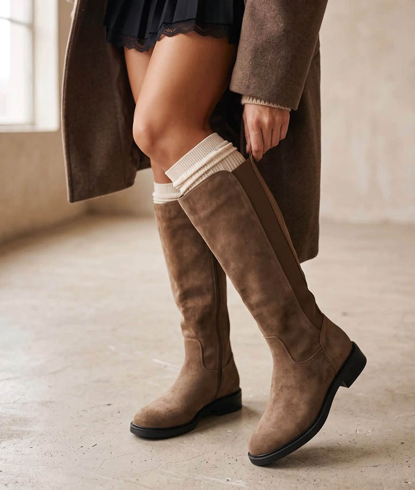 2 Taupe Knee High Boots - Image 1