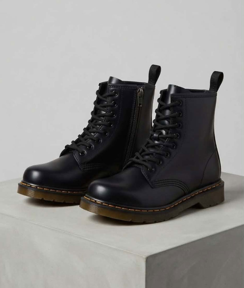 3 Black Lace Up Boots - Image 1
