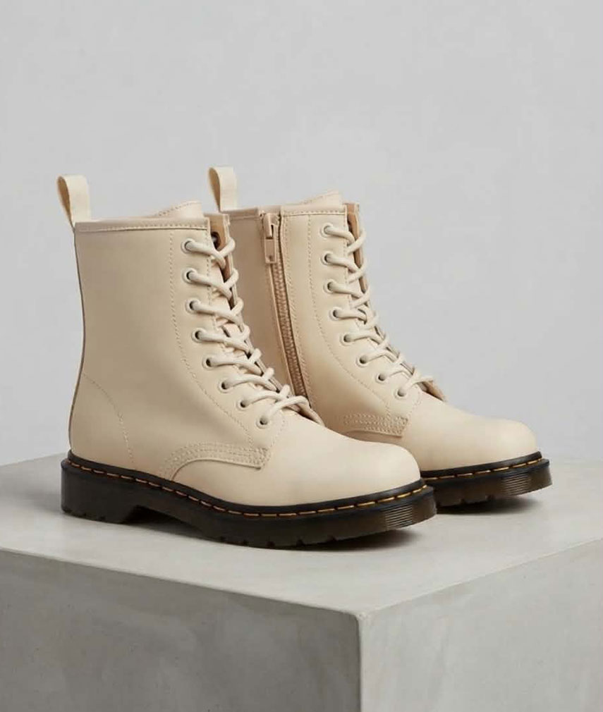 4 Cream Lace Up Boots - Image 1